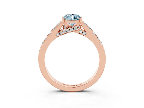 Rose gold Pear Cut Diamond Solitaire Ring with Pavé Band and Prong Setting_3