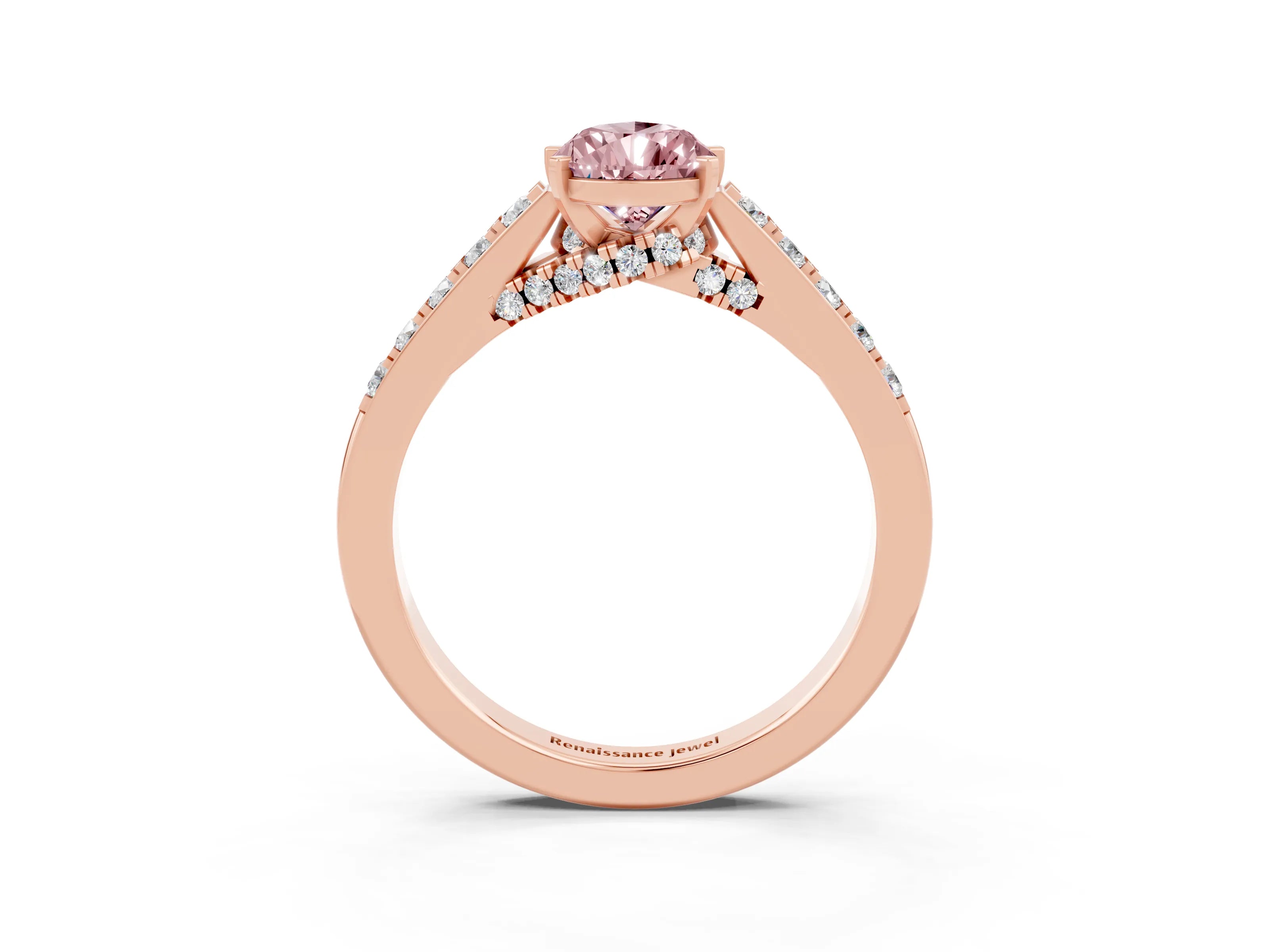 Rose gold Pear Cut Diamond Solitaire Ring with Pavé Band and Prong Setting_3