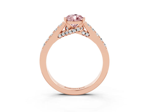 Rose gold Pear Cut Diamond Solitaire Ring with Pavé Band and Prong Setting_3