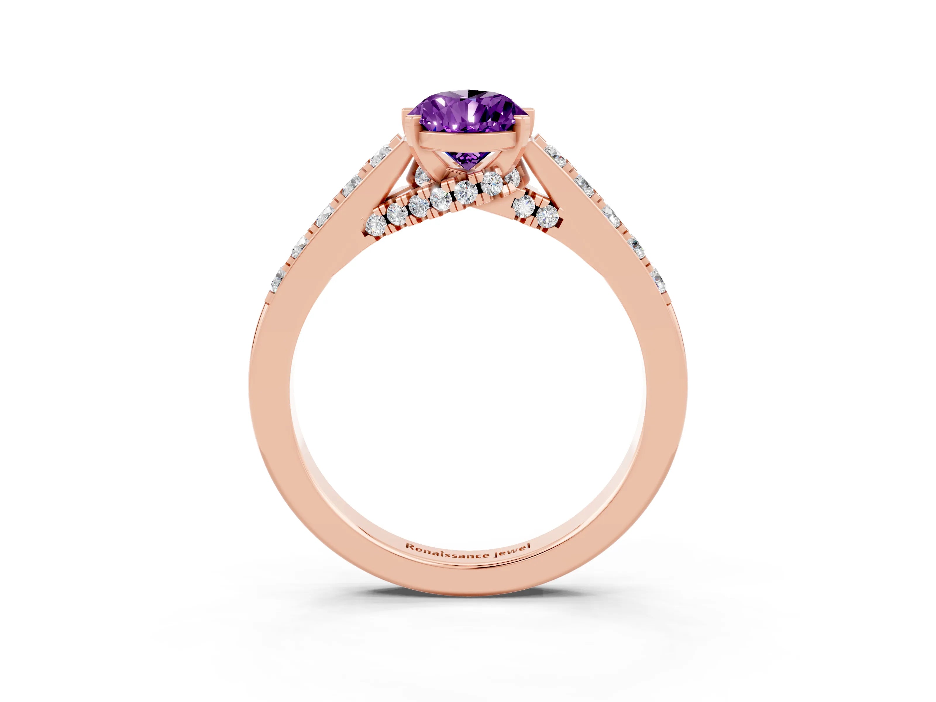 Rose gold Pear Cut Diamond Solitaire Ring with Pavé Band and Prong Setting_3