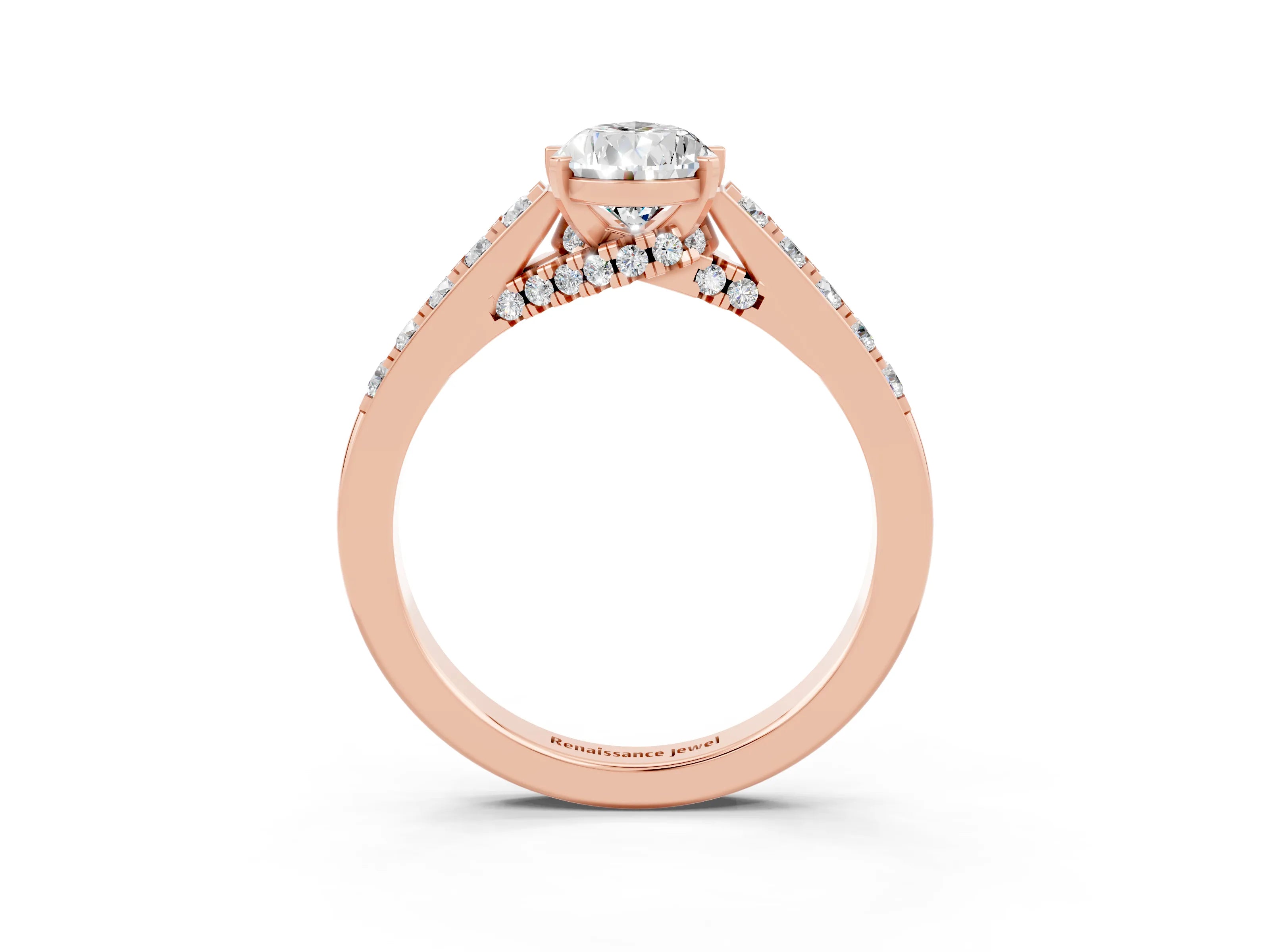 Rose gold Pear Cut Diamond Solitaire Ring with Pavé Band and Prong Setting_3