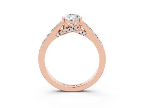 Rose gold Pear Cut Diamond Solitaire Ring with Pavé Band and Prong Setting_3