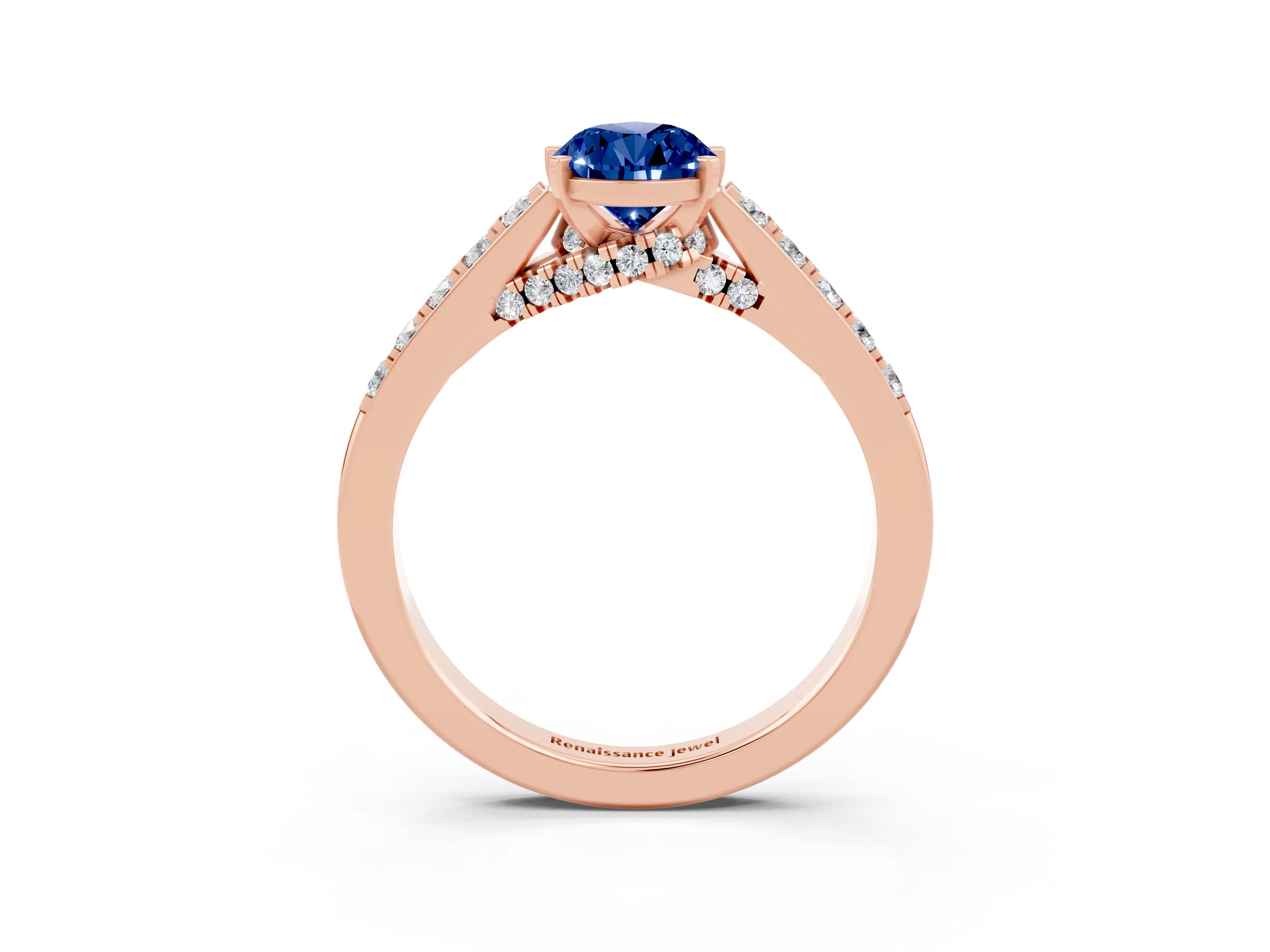 Rose gold Pear Cut Diamond Solitaire Ring with Pavé Band and Prong Setting_3