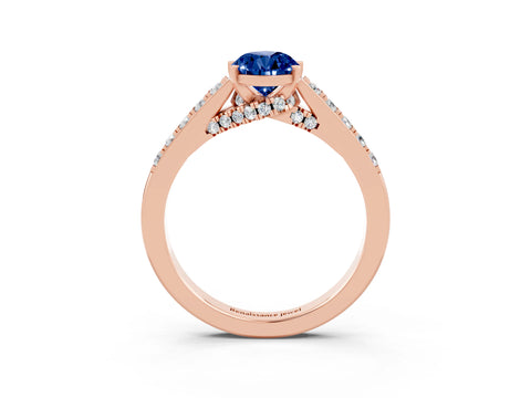 Rose gold Pear Cut Diamond Solitaire Ring with Pavé Band and Prong Setting_3