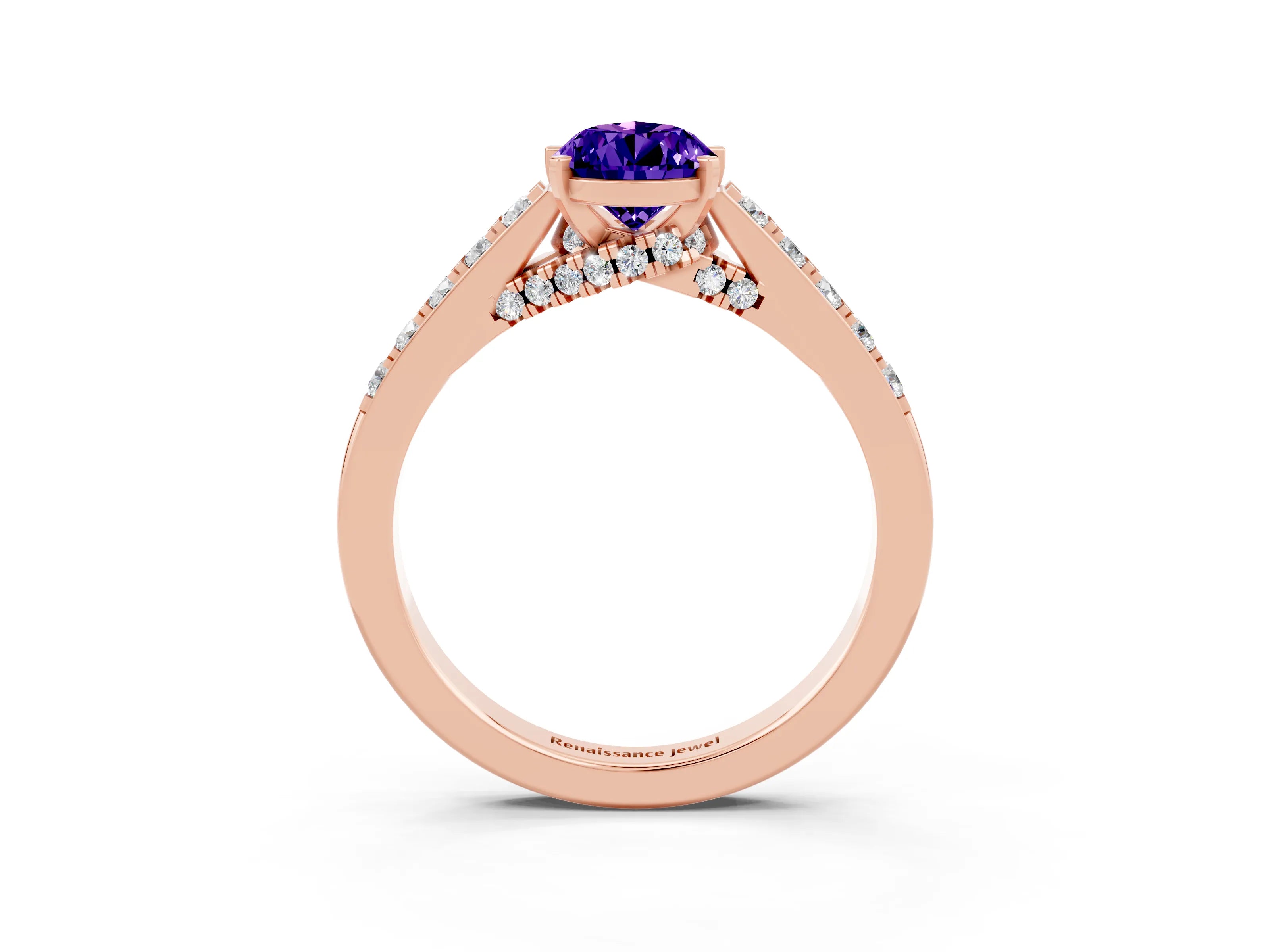 Rose gold Pear Cut Diamond Solitaire Ring with Pavé Band and Prong Setting_3