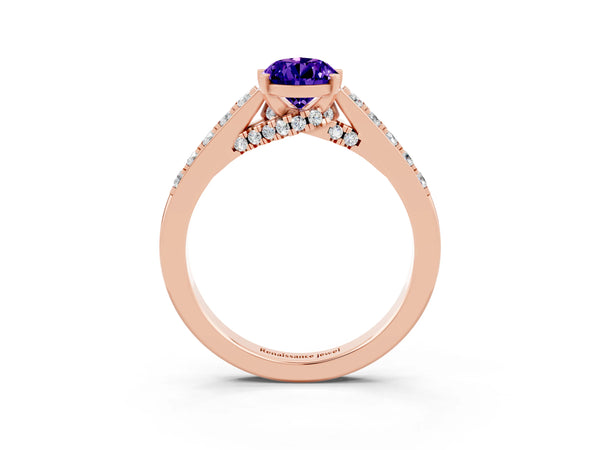 Rose gold Pear Cut Tanzanite Solitaire Ring with Crossover Gallery and Round  Pavé Band