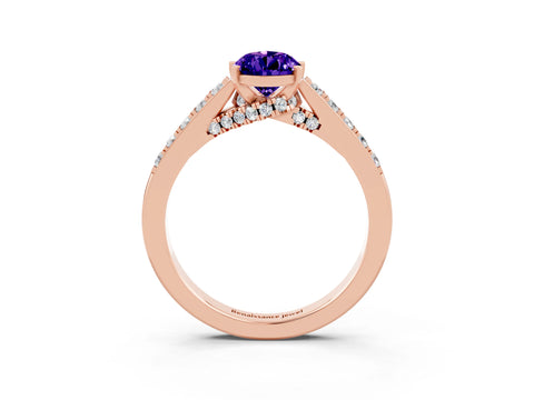 Rose gold Pear Cut Diamond Solitaire Ring with Pavé Band and Prong Setting_3