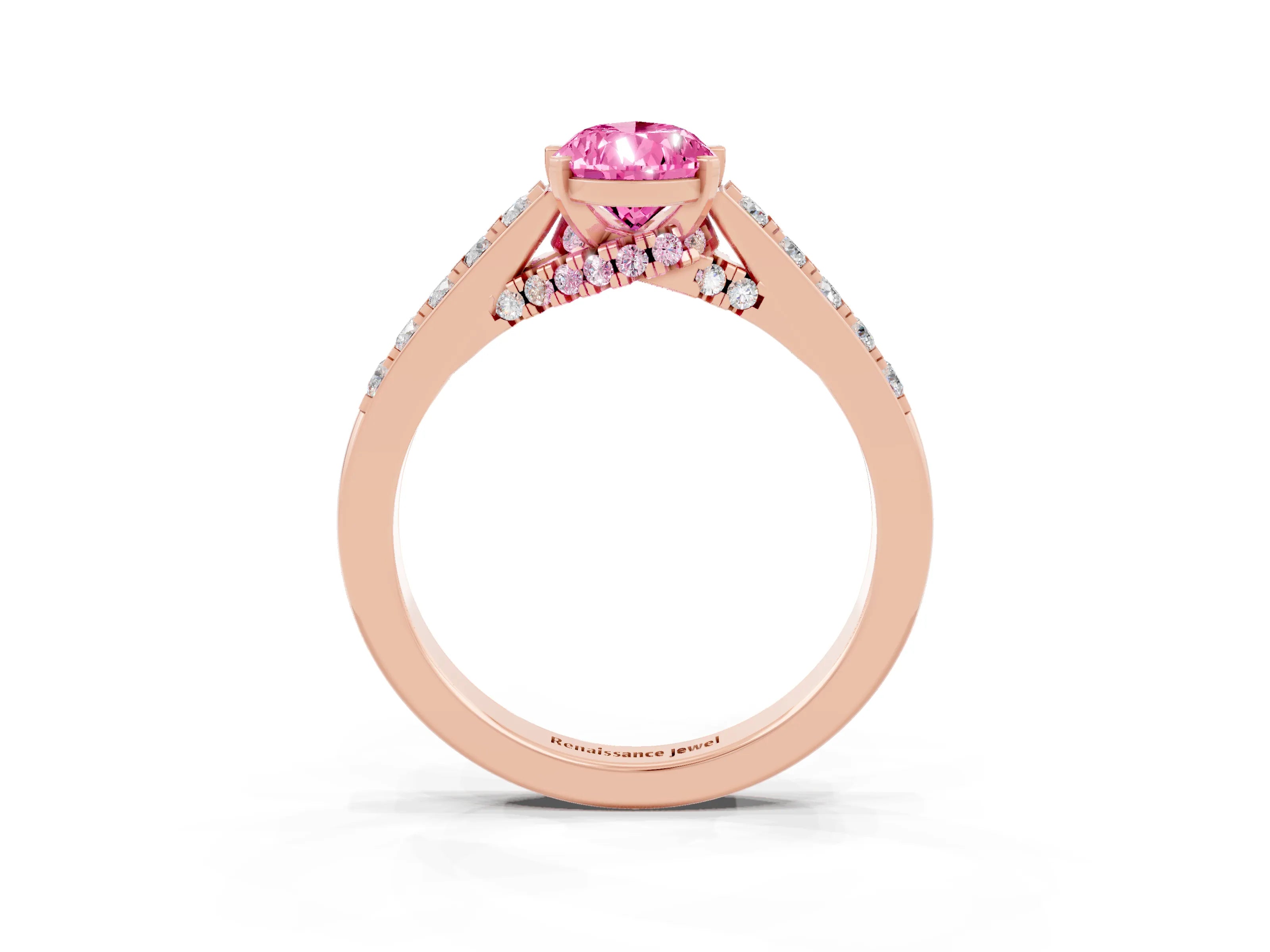 Rose gold Pear Cut Diamond Solitaire Ring with Pavé Band and Prong Setting_3