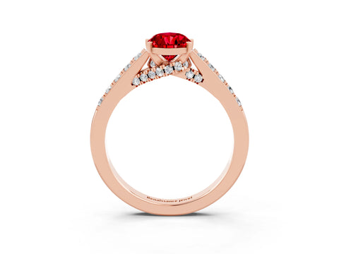 Rose gold Pear Cut Diamond Solitaire Ring with Pavé Band and Prong Setting_3