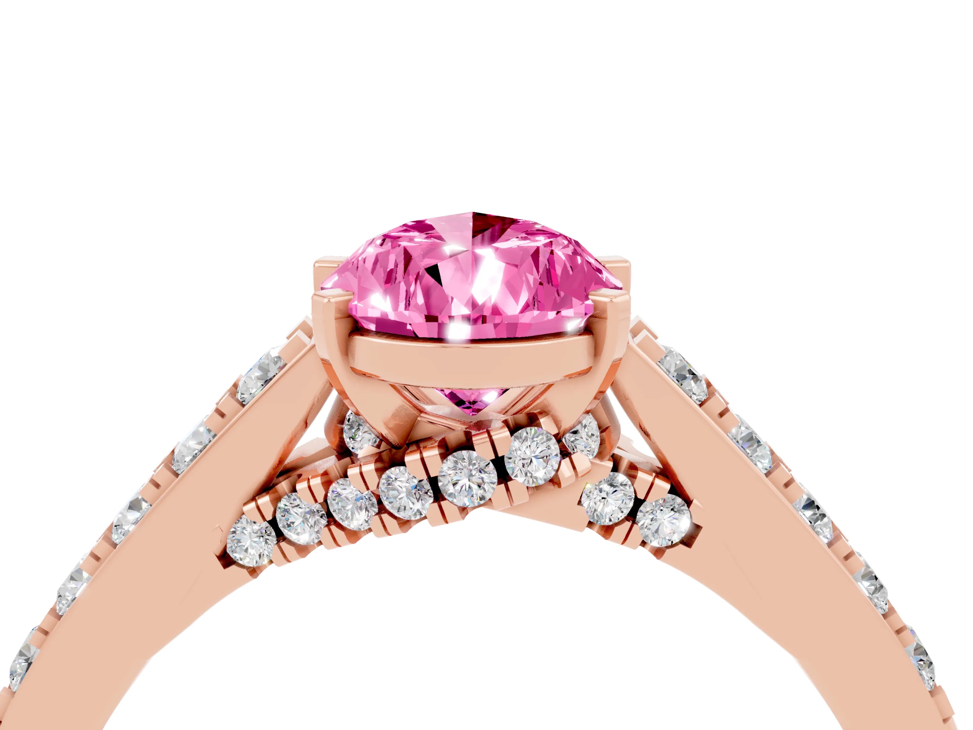 Rose gold Pear Cut Diamond Solitaire Ring with Pavé Band and Prong Setting_4