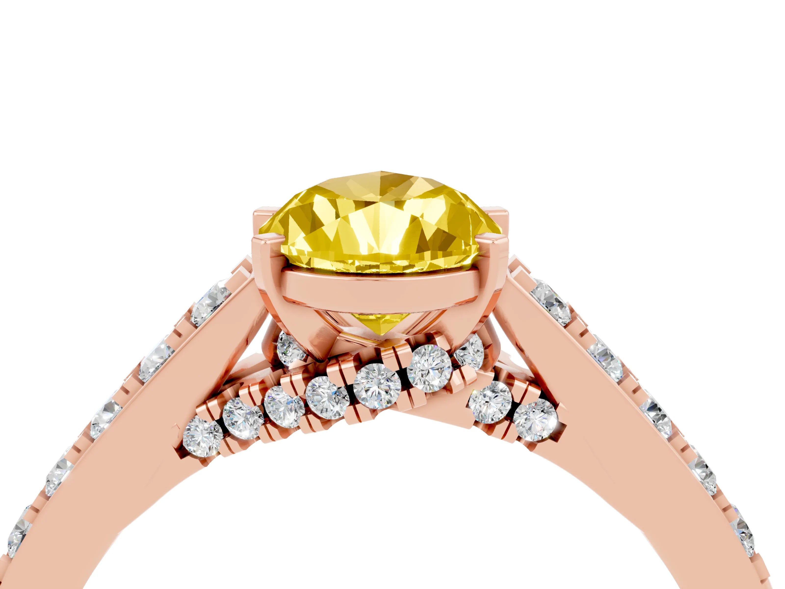Rose gold Pear Cut Diamond Solitaire Ring with Pavé Band and Prong Setting_4