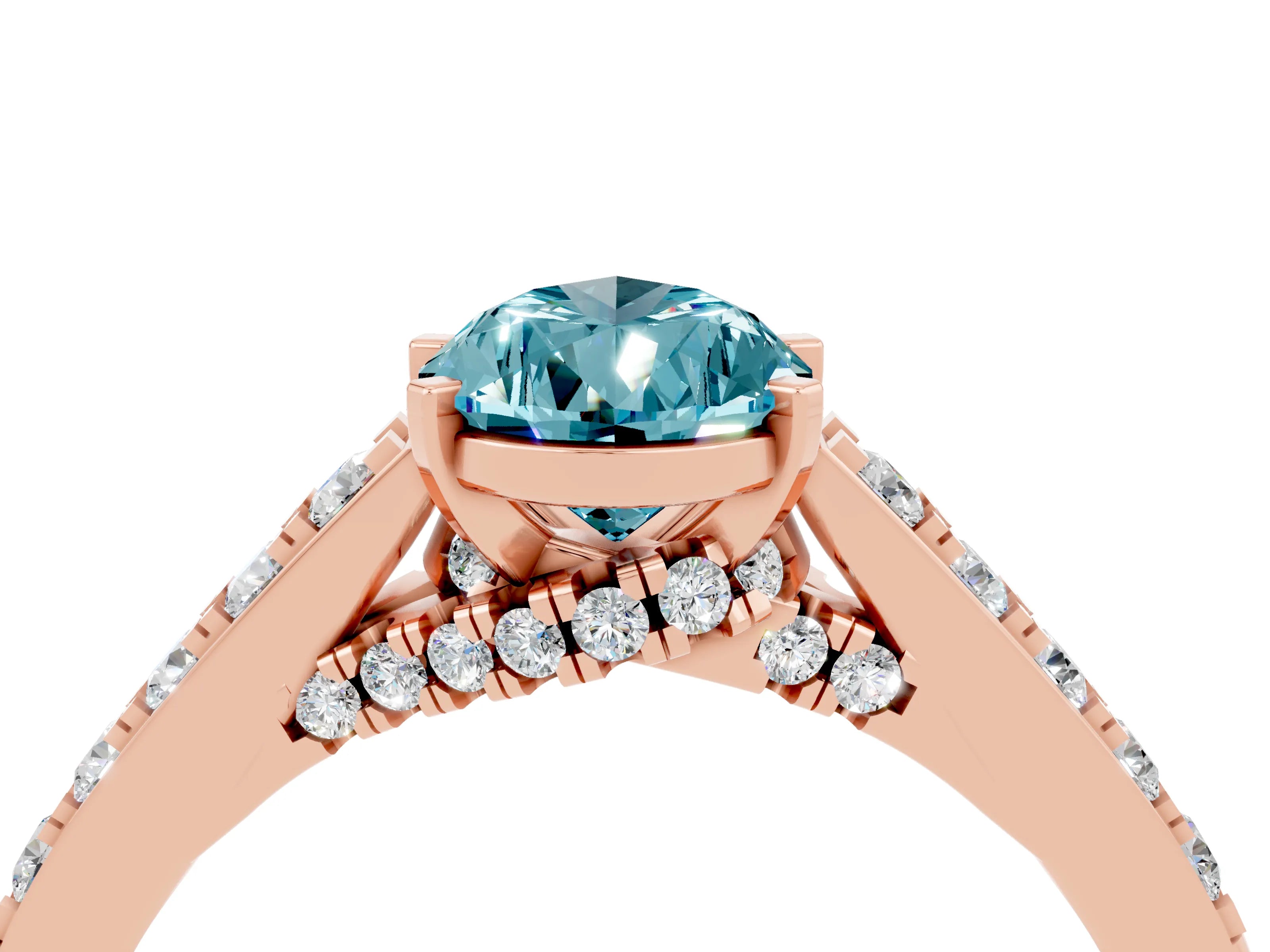Rose gold Pear Cut Diamond Solitaire Ring with Pavé Band and Prong Setting_4