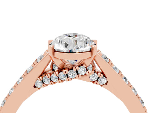 Rose gold Pear Cut Diamond Solitaire Ring with Pavé Band and Prong Setting_4