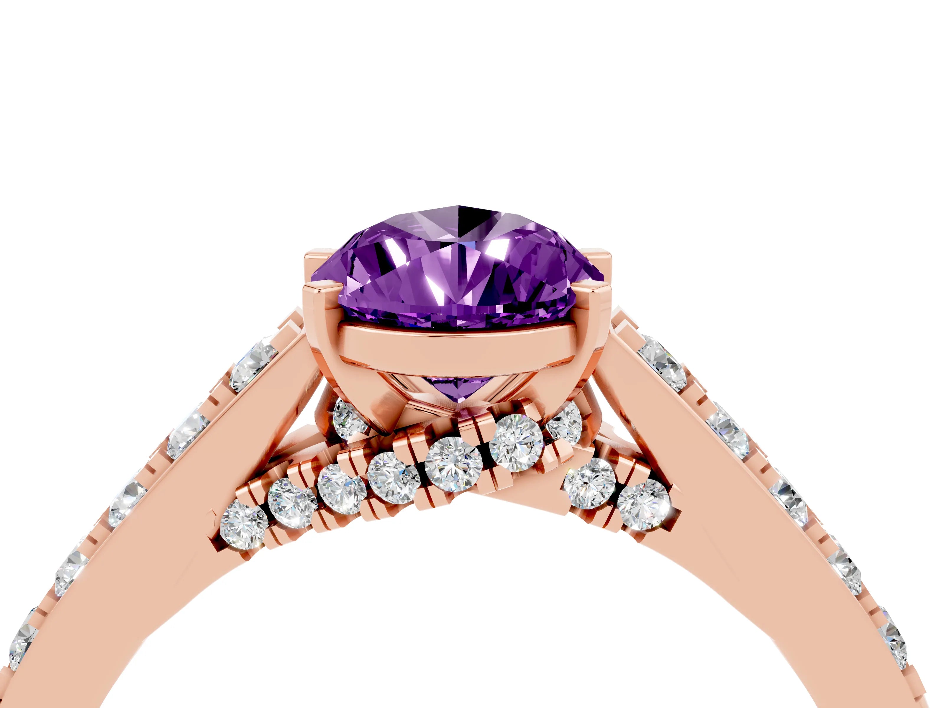 Rose gold Pear Cut Diamond Solitaire Ring with Pavé Band and Prong Setting_4