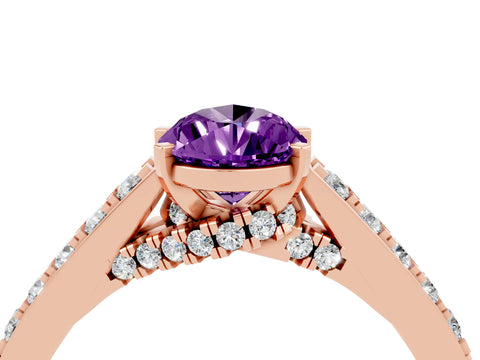 Rose gold Pear Cut Diamond Solitaire Ring with Pavé Band and Prong Setting_4