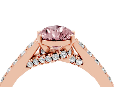 Rose gold Pear Cut Diamond Solitaire Ring with Pavé Band and Prong Setting_4