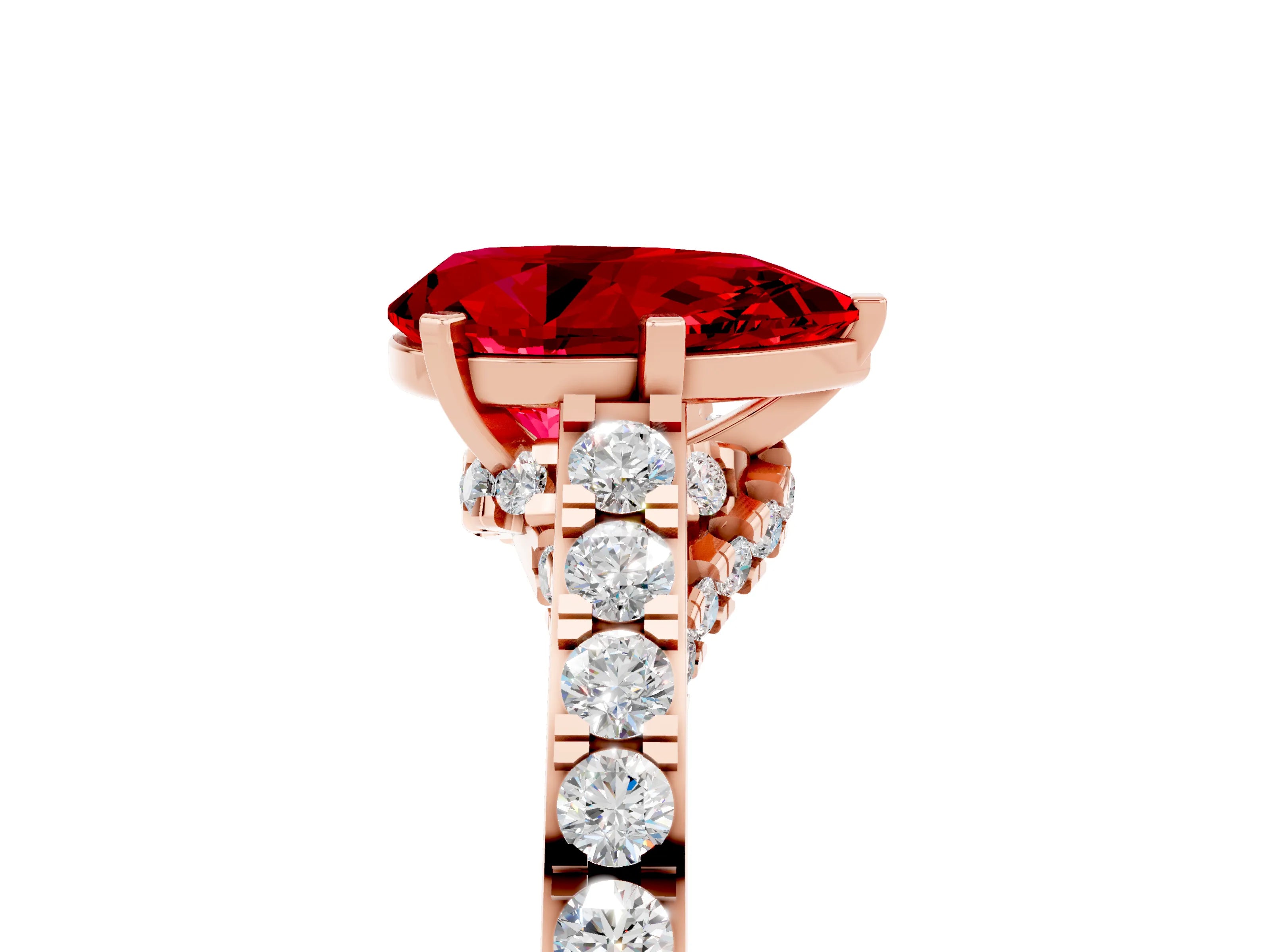 Rose gold Pear Cut Diamond Solitaire Ring with Pavé Band and Prong Setting_5