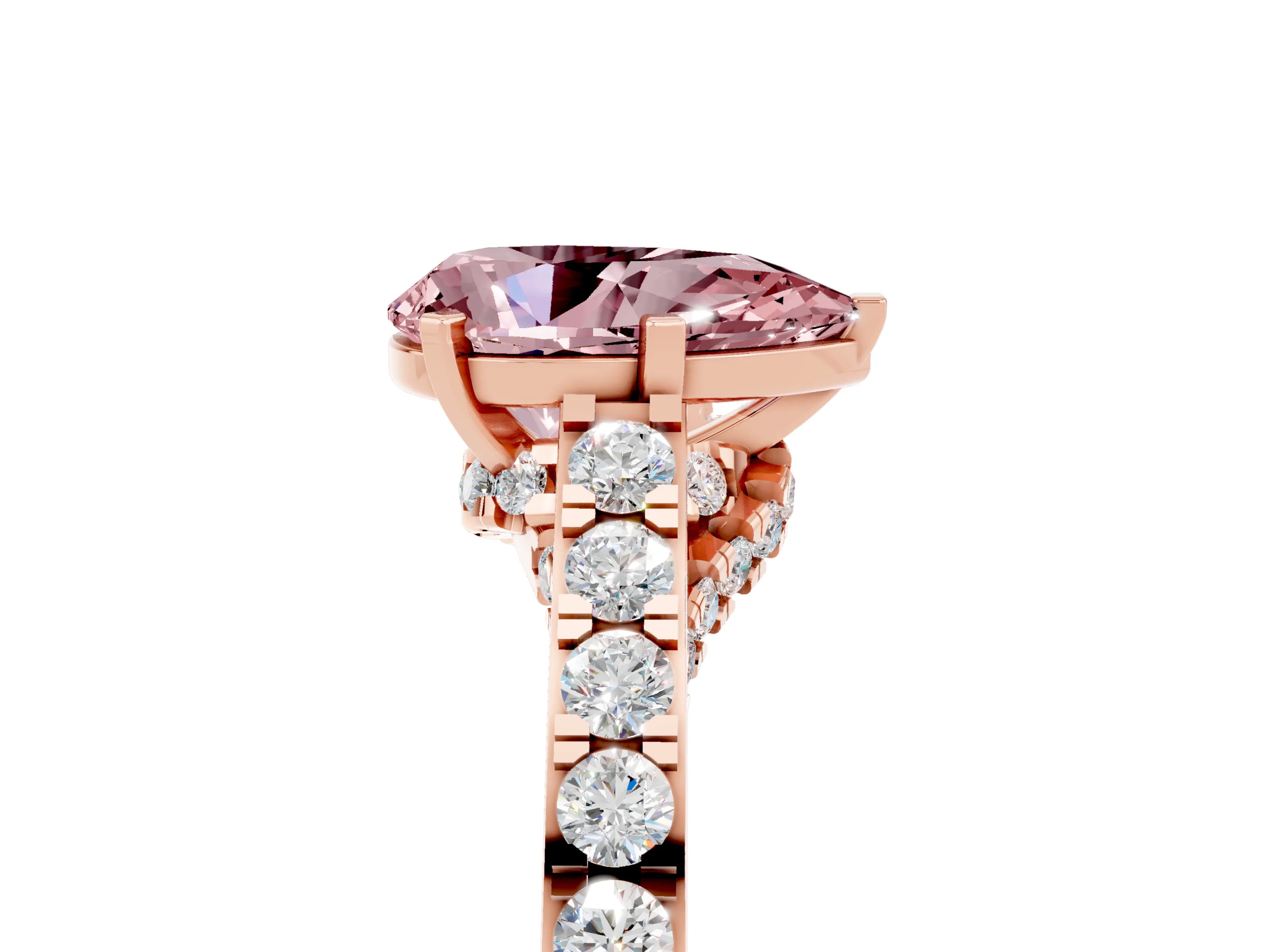 Rose gold Pear Cut Diamond Solitaire Ring with Pavé Band and Prong Setting_5