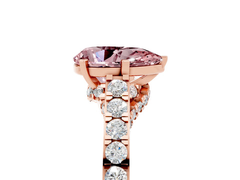 Rose gold Pear Cut Diamond Solitaire Ring with Pavé Band and Prong Setting_5