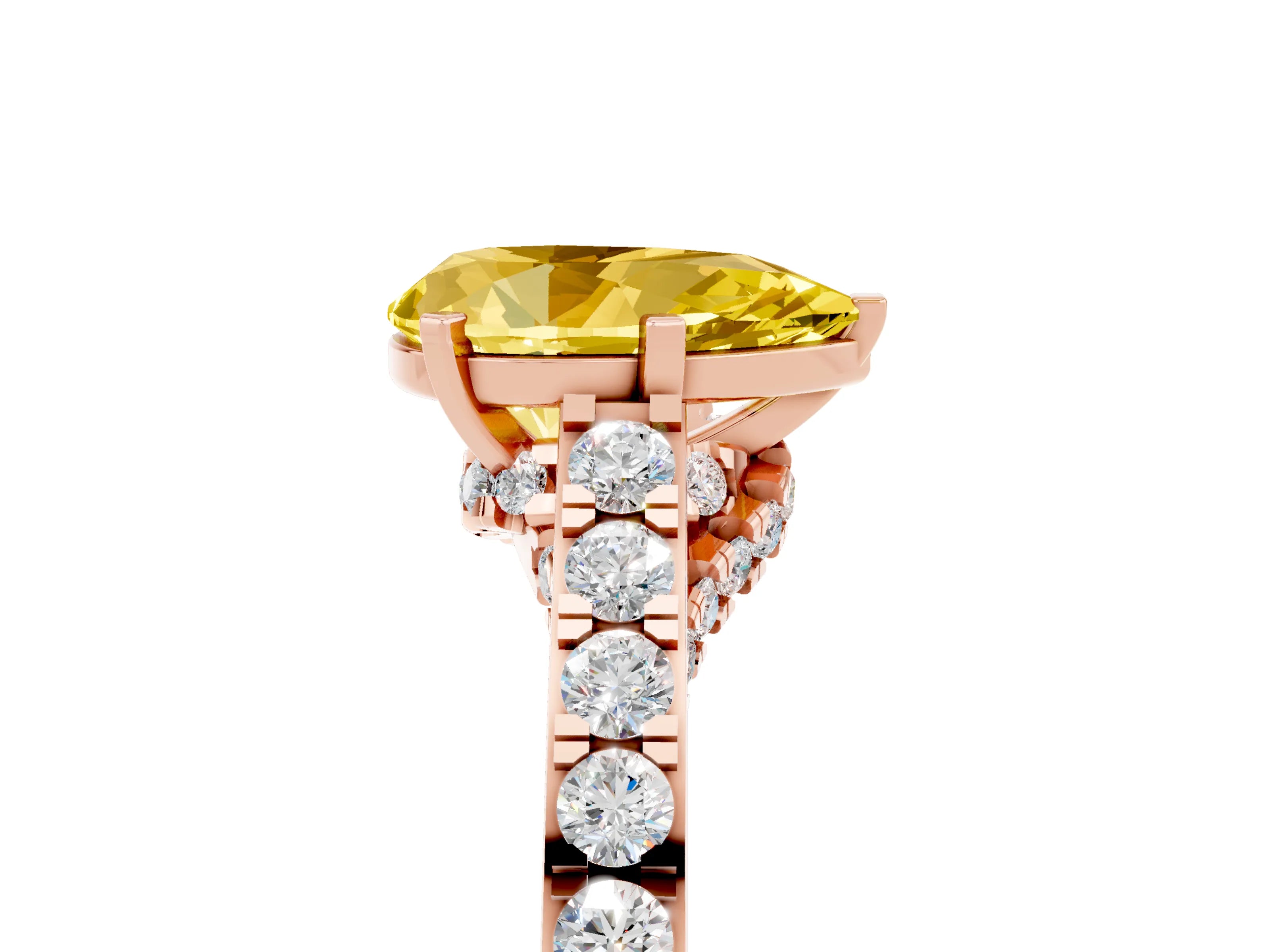 Rose gold Pear Cut Diamond Solitaire Ring with Pavé Band and Prong Setting_5