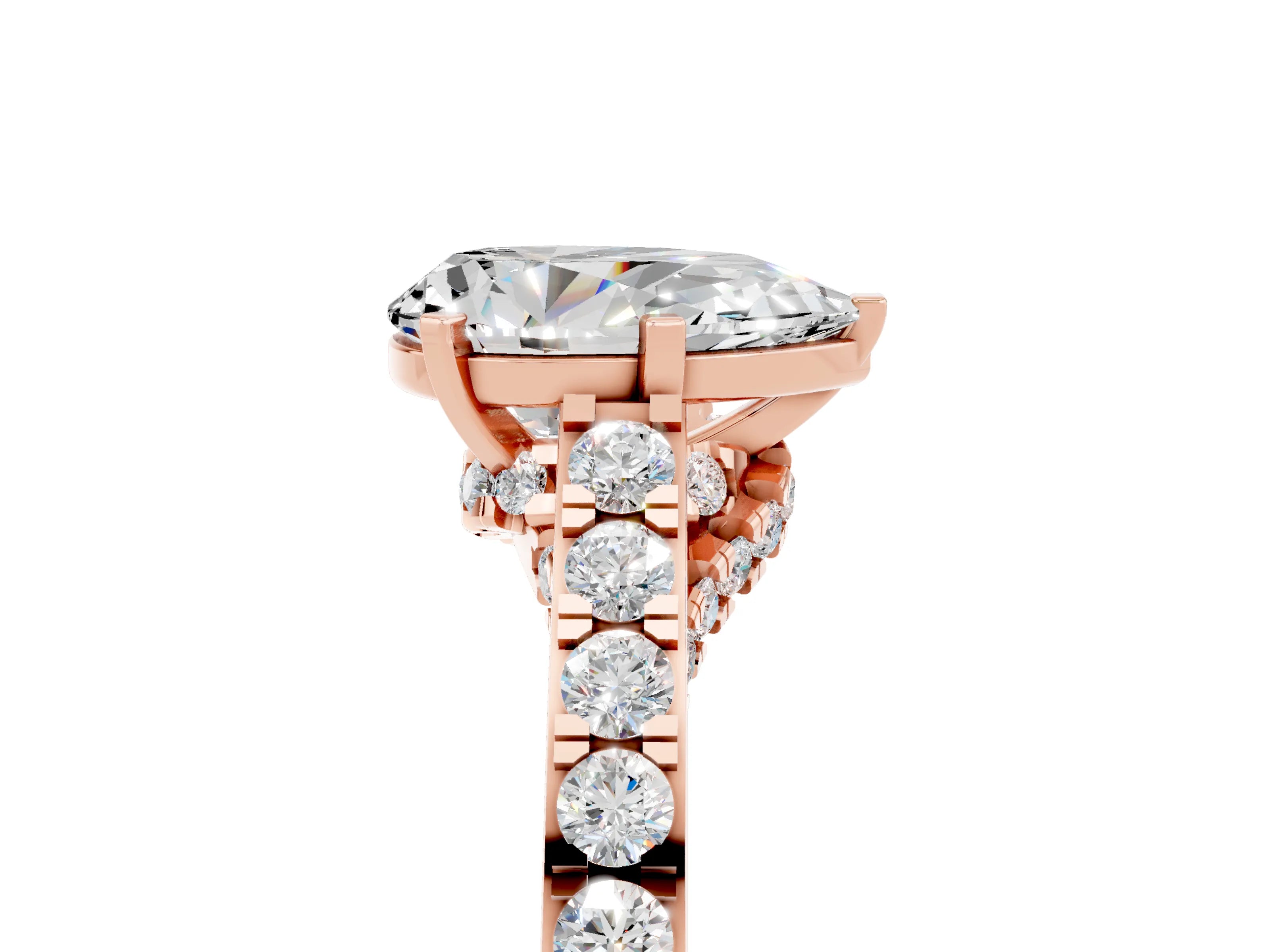Rose gold Pear Cut Diamond Solitaire Ring with Pavé Band and Prong Setting_5