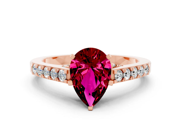 Rose gold Pear Cut Garnet Solitaire Ring with Crossover Gallery and Round  Pavé Band