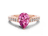 Rose gold Pear Cut Diamond Solitaire Ring with Pavé Band and Prong Setting