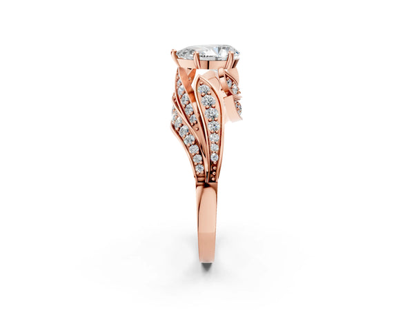 Rose gold Pear Cut Diamond Solitaire Ring with Prong Setting and Twisted Pavé Band