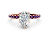 Rose gold Pear Cut Diamond Solitaire Ring with Round with Amethyst side stone Pavé Band and Four-Prong Setting_36