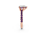 Rose gold Pear Cut Diamond Solitaire Ring with Round with Amethyst side stone Pavé Band and Four-Prong Setting_38