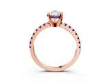 Rose gold Pear Cut Diamond Solitaire Ring with Round with Amethyst side stone Pavé Band and Four-Prong Setting_39