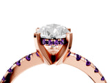 Rose gold Pear Cut Diamond Solitaire Ring with Round with Amethyst side stone Pavé Band and Four-Prong Setting_40