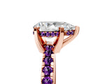 Rose gold Pear Cut Diamond Solitaire Ring with Round with Amethyst side stone Pavé Band and Four-Prong Setting_41