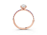 Rose gold Pear Cut Diamond Solitaire Ring with Round with Amethyst side stone Pavé Band and Prong Setting_15