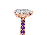 Rose gold Pear Cut Diamond Solitaire Ring with Round with Amethyst side stone Pavé Band and Prong Setting_17