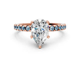 Rose gold Pear Cut Diamond Solitaire Ring with Round with Aquamarine side stone Pavé Band and Four-Prong Setting_36