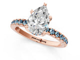 Rose gold Pear Cut Diamond Solitaire Ring with Round with Aquamarine side stone Pavé Band and Four-Prong Setting_37