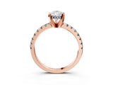 Rose gold Pear Cut Diamond Solitaire Ring with Round with Aquamarine side stone Pavé Band and Four-Prong Setting_39