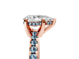 Rose gold Pear Cut Diamond Solitaire Ring with Round with Aquamarine side stone Pavé Band and Four-Prong Setting_41