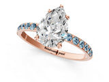 Rose gold Pear Cut Diamond Solitaire Ring with Round with Aquamarine side stone Pavé Band and Prong Setting_25