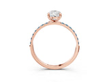 Rose gold Pear Cut Diamond Solitaire Ring with Round with Aquamarine side stone Pavé Band and Prong Setting_27