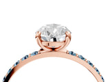Rose gold Pear Cut Diamond Solitaire Ring with Round with Aquamarine side stone Pavé Band and Prong Setting_28