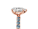 Rose gold Pear Cut Diamond Solitaire Ring with Round with Aquamarine side stone Pavé Band and Prong Setting_29