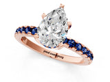 Rose gold Pear Cut Diamond Solitaire Ring with Round with Blue Sapphire side stone Pavé Band and Four-Prong Setting_37