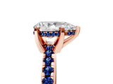 Rose gold Pear Cut Diamond Solitaire Ring with Round with Blue Sapphire side stone Pavé Band and Four-Prong Setting_41