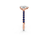 Rose gold Pear Cut Diamond Solitaire Ring with Round with Blue Sapphire side stone Pavé Band and Prong Setting_14
