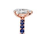 Rose gold Pear Cut Diamond Solitaire Ring with Round with Blue Sapphire side stone Pavé Band and Prong Setting_17