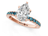 Rose gold Pear Cut Diamond Solitaire Ring with Round with Blue Topaz side stone Pavé Band and Four-Prong Setting_37