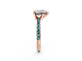 Rose gold Pear Cut Diamond Solitaire Ring with Round with Blue Topaz side stone Pavé Band and Four-Prong Setting_38