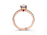 Rose gold Pear Cut Diamond Solitaire Ring with Round with Blue Topaz side stone Pavé Band and Four-Prong Setting_39